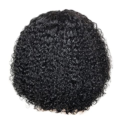 Perücke Herren Blond Lace Front Echthaarperücke Mittelteil Curly Lace Closure Perücke Kurze Perücken Perücke Bob Echthaar (e-Black, One Size) von Junhasgood