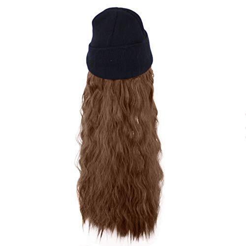 Perücke Schwarz Kurz Herren Haare lange Stricklocke Wolle Mode Perücke lockig Einhut mit Perm-Maisperücke Damen Perücke Blond Gelockt (A, One Size) von Junhasgood