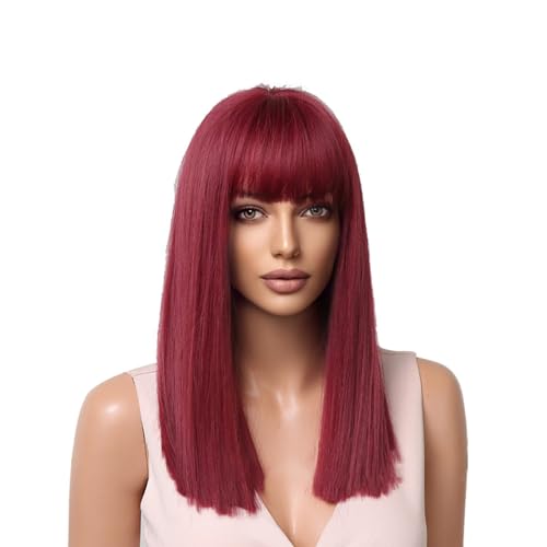 Perücke Schwarz Rot mit langen Haaren, Internet in Europa Amerika, Farbverlauf, weinrot, glattes Haar mit natürlicher Ganzkopf-Perücke Perücken Damen Rot Schwarz (Red, One Size) von Junhasgood