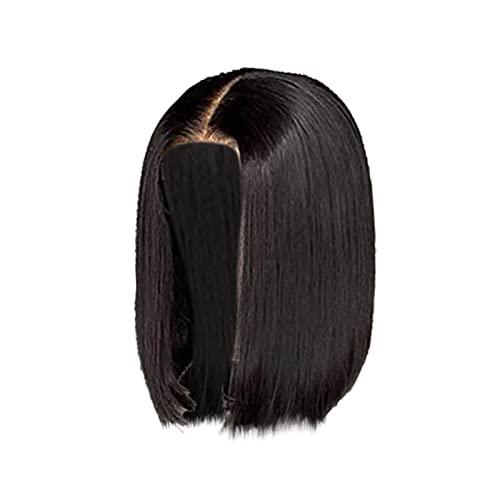 Perücke Schwarz Türkis glatte Perücke, schwarze Lace-Front-Perücken, Echthaar für Frauen, Highlight-Bob-Perücke, vorgerupft mit dem Babyhaar Perücke Aschblond (Black, One Size) von Junhasgood