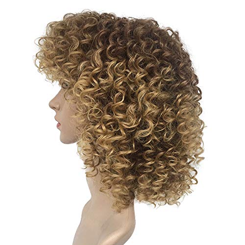 Perücken Blond Locken Kurz Haare für lockiges kurzes Haar schwarzes Haar Frauen synthetische Perücke Kleidung Färben Blau (Gold, One Size) von Junhasgood