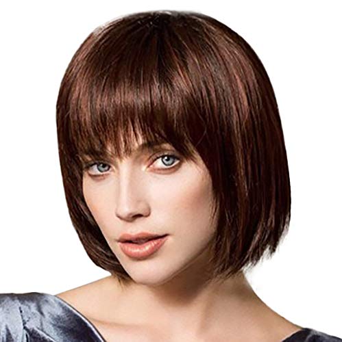 Pretfy Kurze Neon-Bob-Perücke Bunte Kurze Bob Perücken für Frauen Mädchen，Synthetische Perücken，Natürliches Kunsthaar mit Die Franse für Kostüm Cosplay (Brown-A, One Size) von Junhasgood