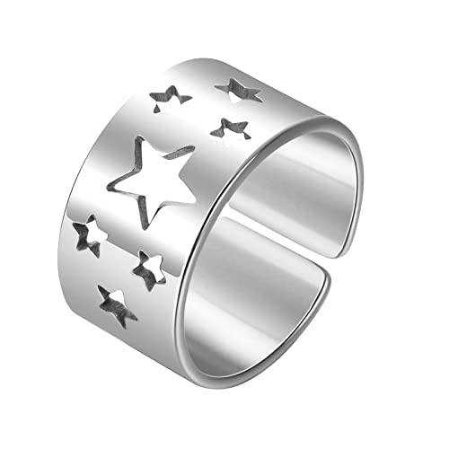 Ringe Gravieren Stern Herz Ringe für Frauen Männer Splice offen verstellbare Paare Ringe Schmuck Geschenke Zubehör Versprechen Fingerringe Hochzeit Verlobungsbänder Ringe Statement (D, One Size) von Junhasgood