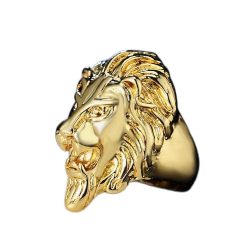 Ringe Größenverstellbar Herren Vintage Edelstahl Löwenkopf Ringe Rock Style Cap Mit Ringen (Gold, GD10) von Junhasgood