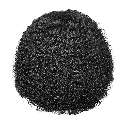 Schwarze Perücke Männer Glueless Hair Front Echthaar Spitze Echthaarperücke Lockige Perücke Locken Perücke Kurz (C, One Size) von Junhasgood
