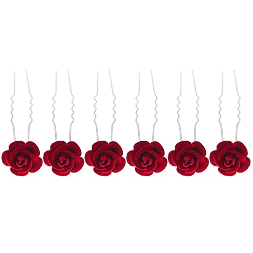 Weiche Boho Haarbänder Rose Haarspangen Rose Braut Haarspangen Rose Hochzeit Haarschmuck für Frauen Mädchen Party Elastische Haarschmuck (Red, One Size) von Junhasgood