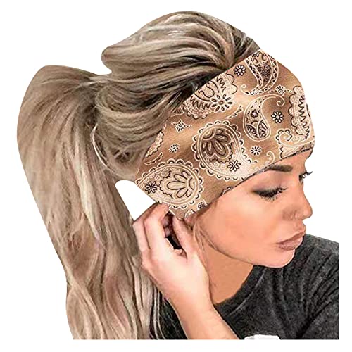 Yoga Knot Stirnbänder Frauen elastischer Haarreif für das Haarbügel Wrap Head Headband Weiche Boho Haarbänder (Khaki, One Size) von Junhasgood