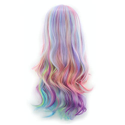 Zopf Haarteil Lockig täglich hochwertige rote Haare Regenbogen lange locken Gefälle Seide Rollentemperatur Perücke spielen Perücke Herren Perücke Blond (Multicolor, One Size) von Junhasgood