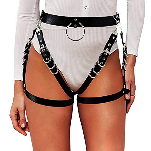 Junhouse Damen Sexy Punk Leder Harness Gothic Strumpfgürtel Beingurt Oberschenkel Riemen Geschirr Strumpfband Bein Körperkette Nieten (Stil 2) von Junhouse