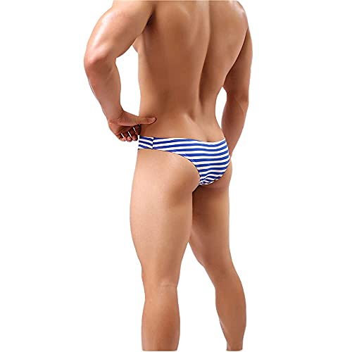 Junhouse Herren Sexy Panty Unterhosen Slip Atmungsaktiv Weich Baumwolle Unterwäsche Streifen Tanga Slips (blau,XL) von Junhouse