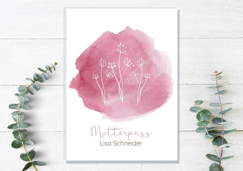 Mutterpasshülle | Blumen Aquarell Personalisiert Mit Namen Schwangerschaft Mutterpass Geschenk Für Schwangere Geburt von JuniaGeschenkeladen
