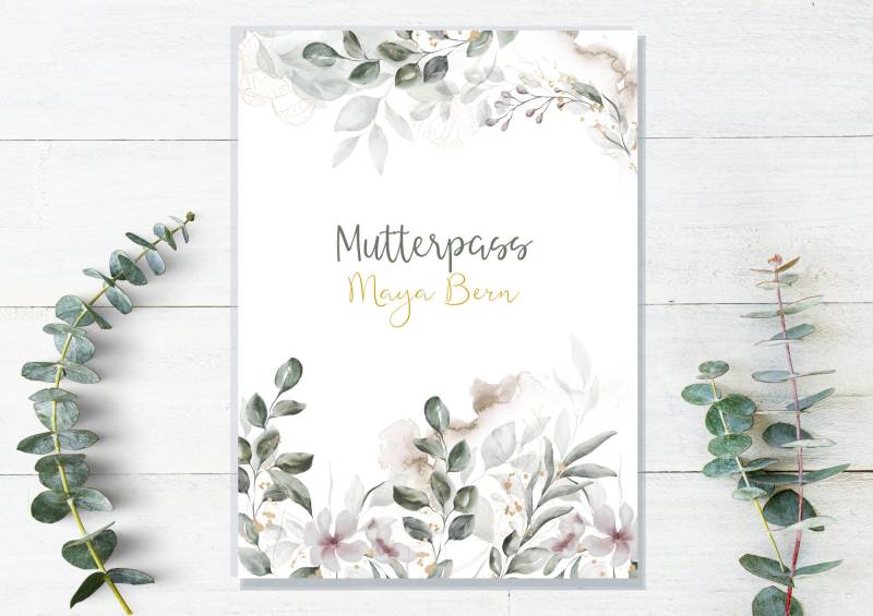 Mutterpasshülle | Eukalyptus Aquarell Personalisiert Mit Namen Schwangerschaft Mutterpass Geschenk Für Schwangere Geburt von JuniaGeschenkeladen