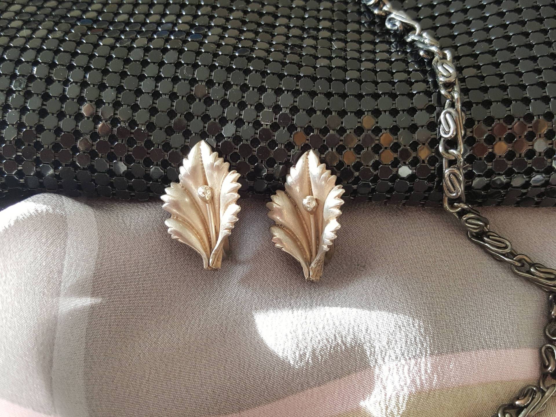 Vintage Sterling Silber Blätter Ohrclips 1960Er Jahre von Juniart
