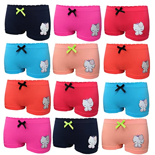 Junione 12er Pack Mädchen Pantys Unterhose Unterwäsche Slips Kids Shorts Schlüpfer Katze (12er Pack, 110-116) von Junione