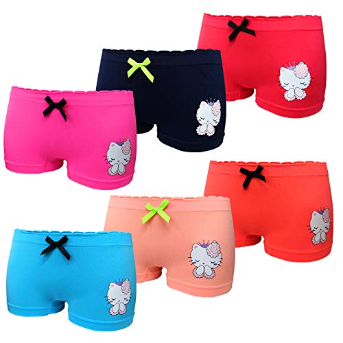 Junione 6er Pack Mädchen Pantys Unterhose Unterwäsche Slips Kids Shorts Schlüpfer Katze (6er Pack, 122-128) von Junione