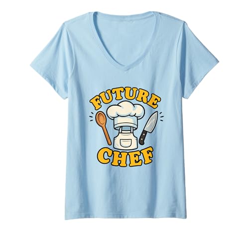 Damen Future Chef Kids Cooking Feinschmecker Aufstrebender Koch Jungen Mädchen T-Shirt mit V-Ausschnitt Damen Future Chef Kids Cooking Feinschmecker Aufstrebender Koch Jungen Mädchen T-Shirt mit V-Ausschnitt von Junior Cooking Star Future Chef Culinary Career