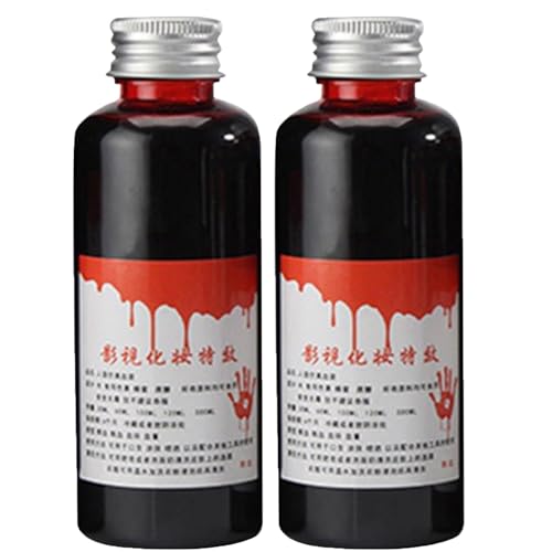 2PCS Halloween Kunstblut,𝙃𝙖𝙡𝙡𝙤𝙬𝙚𝙚𝙣 𝙁𝙖𝙠𝙚 𝘽𝙡𝙪𝙩 Make up, Fake Blood, Abwaschbar und Sicher Fake Blut Zombies Vampire Monster Halloween Cosplay für Vampir Blut von Junjie