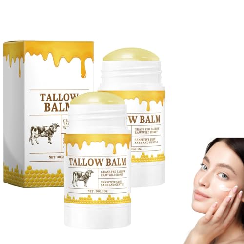 Beef Tallow Moisturizing Stick,Tallow Lip Balm, Balsamstift Aus Rindertalg Von Grasgefütterten Rindern, Balsam Aus Rindertalg, Spendet Feuchtigkeit Für Trockene Haut (2) von Junjie