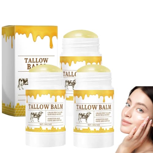 Beef Tallow Moisturizing Stick,Tallow Lip Balm, Balsamstift Aus Rindertalg Von Grasgefütterten Rindern, Balsam Aus Rindertalg, Spendet Feuchtigkeit Für Trockene Haut (3) von Junjie