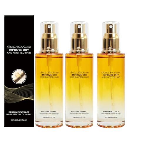 Haar- und Kopfhautpflege Öl-Spray,Weiches Haarölspray, Feuchtigkeitsspendendes ätherisches Öl Zur Haarbehandlung, Für Trockenes und Krauses Haar (80ml, 3PCS) von Junjie