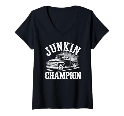 Damen Junkin Champion Oldtimer-Truck zum Sparen T-Shirt mit V-Ausschnitt Damen Junkin Champion Oldtimer-Truck zum Sparen T-Shirt mit V-Ausschnitt von Junk Collector Thrifting Fan