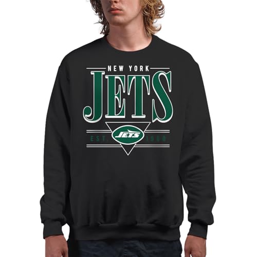 Junk Food Herren New York Jets Established Retro-NFL Adult Crew Fleece for Men & Women Pullover, Schwarz, Large von Junk Food