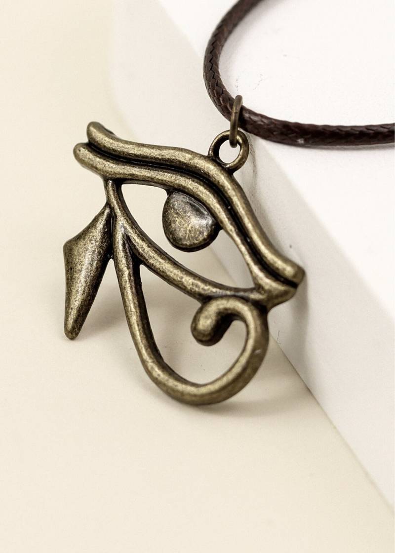 Auge Des Horus Kette Antik Gold Anhänger, Braune Kordel Auge Des Horus Kette Antik Gold Anhänger, Braune Kordel von JunkboxApparel