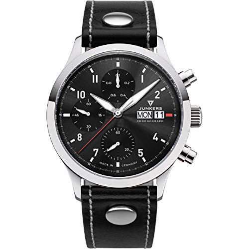 Junkers Cockpit Analog Quarz Chronograph Flieger Uhr Lederarmband Saphirglas schwarz 9.14.01.02 von Junkers