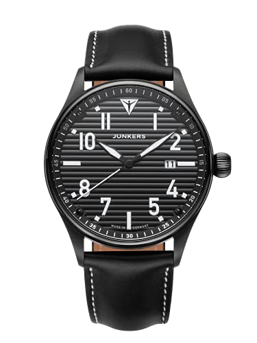 Junkers Fliegeruhr Wellblech - Schwarz Lederarmband 9.03.03.02 Pilotenuhr von Junkers