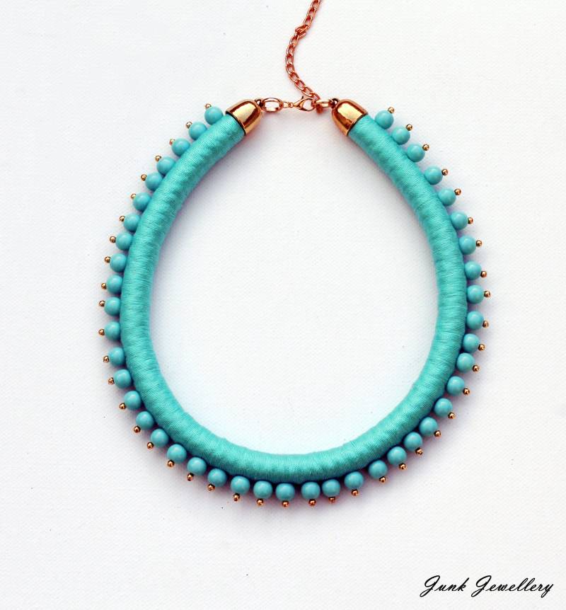 statement Halskette/Seilkette Perlenschmuck Sommer Halskette Türkis Perlen Für Sie Geschenkideen Handgefertigt von JunkieJ