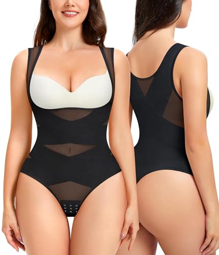 Junlan Body Shapewear Damen Bauchweg Bodysuit Figurenformend Damen Body Shaper Formbody Miederbody Taillenformer Bauchweg Body (Schwarz mit String, M) von Junlan