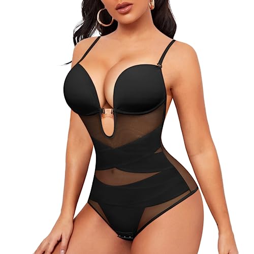 Junlan Shapewear Body Backless Bodysuit mit Eingebauter BH Body Shaper Damen Shapewear Damen Bauchweg Stark Formend Niedriger Rücken (Schwarz, L) von Junlan