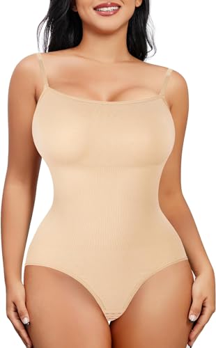 Junlan Shapewear Damen Bauchweg Seamless Body Shaper Bodysuit Women Quadratischer Hals Figurenformend Shaping Body Damen (1, Beige, L) von Junlan