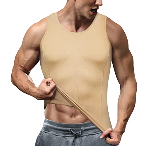 Junlan Unterhemd Herren Body Shapewear Kompressionsshirt Herren Workouts Tank Top Herren Bauch Weg Männer Compression Shirt (as3, Alpha, x_l, xx_l, Regular, Regular, Beige, XL-XXL) von Junlan