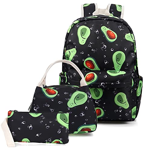 Junlion Kinder-Rucksack-Set, 3-in-1-Schultasche, Laptop-Rucksack, Lunch-Tasche, Federmäppchen, Geschenk für Teenager, Mädchen, Damen, avocado, Einheitsgröße, Modern von Junlion