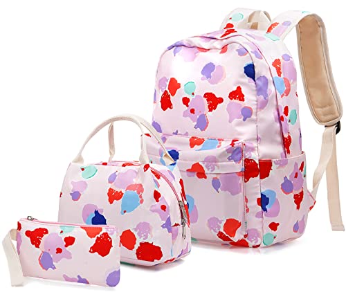 Kinderrucksack-Set 3-in-1 Schultasche, Junlion Laptop-Rucksack, Lunch-Tasche, Federmäppchen, Geschenk für Teenager, Jungen, Mädchen, Ink Dot Pink von Junlion
