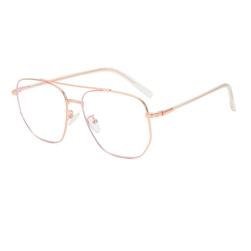 Junsika Quadratische Pilotenbrille Blaulichtfilter Brille für Damen und Herren Klassische Vintage Roségold Pilotenbrille Metallrahmen Computer Brille von Junsika