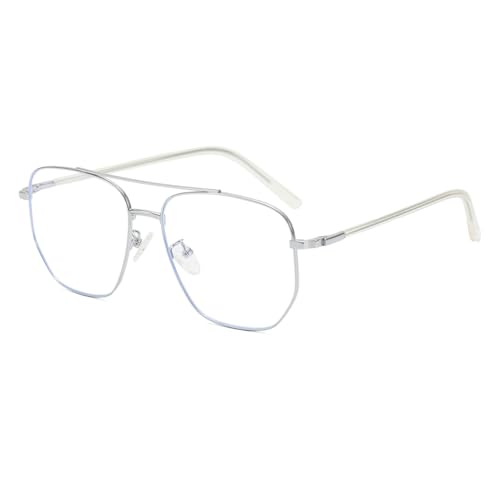 Junsika Quadratische Pilotenbrille Blaulichtfilter Brille für Damen und Herren Klassische Vintage Silber Pilotenbrille Metallrahmen Computer Brille von Junsika
