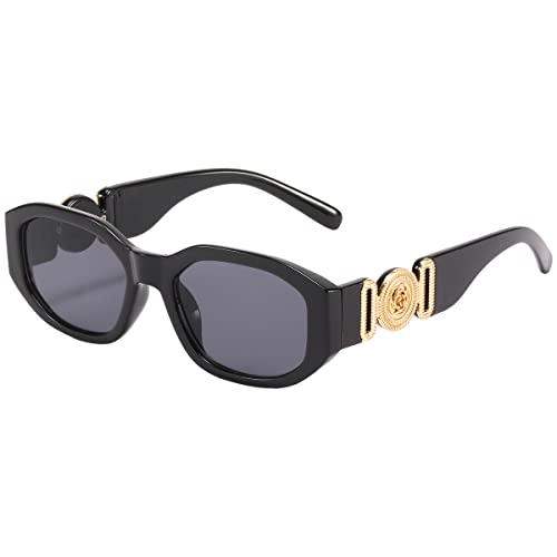 Junsika Trendige Rechteckige Sonnenbrille Damen Vintage Trendige Unregelmäßiges Luxus Design Kleine 90er Sonnenbrille UV400 Schutz von Junsika