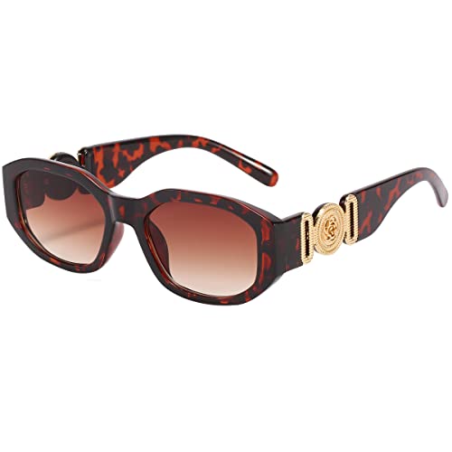 Junsika Trendige Rechteckige Sonnenbrille Damen Vintage Trendige Unregelmäßiges Luxus Design Kleine 90er Sonnenbrille UV400 Schutz von Junsika