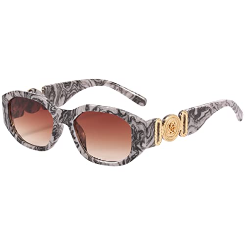 Junsika Trendige Rechteckige Sonnenbrille Damen Vintage Trendige Unregelmäßiges Luxus Design Kleine 90er Sonnenbrille UV400 Schutz von Junsika