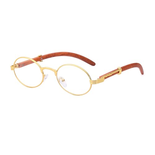 Junsika Retro Oval Brille für Herren Damen Klassische Vintage Holzimitat Kleine Runde Gradient Durchsichtig Sonnenbrille von Junsika