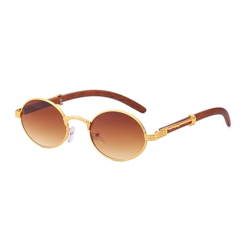 Junsika Retro Oval Sonnenbrille für Herren Damen Klassische Vintage Holzimitat Kleine Runde Gradient Braun Sonnenbrille von Junsika