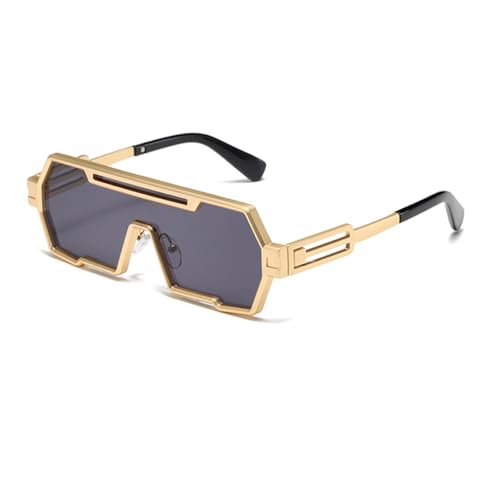 Junsika Retro Steampunk Sonnenbrille für Herren Trendiges cooles Design Einteilig Unregelmäßiger Goldrahmen Schwarz Sonnenbrille Junsika Retro Steampunk Sonnenbrille für Herren Trendiges cooles Design Einteilig Unregelmäßiger Goldrahmen Schwarz Sonnenbrille von Junsika