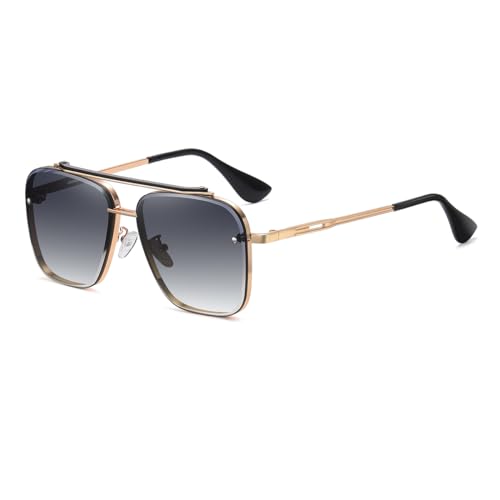 Junsika Übergroße Quadratische Piloten Sonnenbrille für Damen und Herren Modische Vintage Metall Rahmen Gradient Schwarz Sonnenbrille UV400 Schutz Junsika Übergroße Quadratische Piloten Sonnenbrille für Damen und Herren Modische Vintage Metall Rahmen Gradient Schwarz Sonnenbrille UV400 Schutz von Junsika