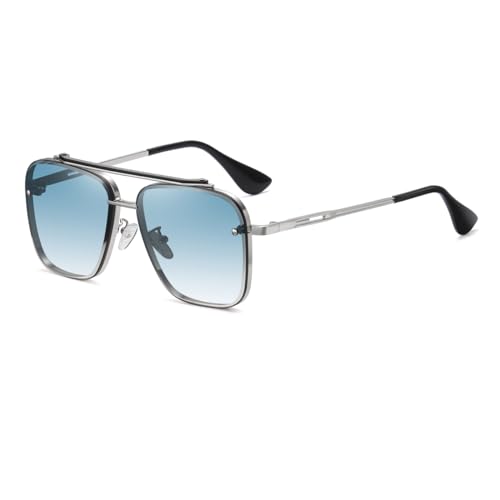 Junsika Übergroße Quadratische Piloten Sonnenbrille für Damen und Herren Modische Vintage Metall Rahmen Gradient Blau Sonnenbrille UV400 Schutz von Junsika