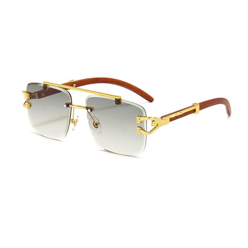 Junsika Übergroße Randlose Quadratische Sonnenbrille für Herren und Damen Klassische Retro Designer Holzimitat Gradient Grau Sonnenbrille von Junsika