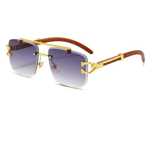 Junsika Übergroße Randlose Quadratische Sonnenbrille für Herren und Damen Klassische Retro Designer Holzimitat Gradient Schwarz Sonnenbrille von Junsika