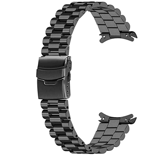 Juntan Uhrenarmband, 20 mm, 22 mm, gebogen, massiven Enden, Edelstahl, matt, gebürstet, Halbmondglieder, konisch, Doppelverschluss, Schwarz und Silber, für Damen und Herren, 22 mm von Juntan