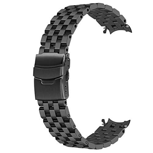 Juntan 20mm 22mm Curved Ends Watch Band Fünf Reihen Edelstahl Metall Ersatz Armband Schwarz Silber mit polierten Faltschließe für Männer Frauen von Juntan